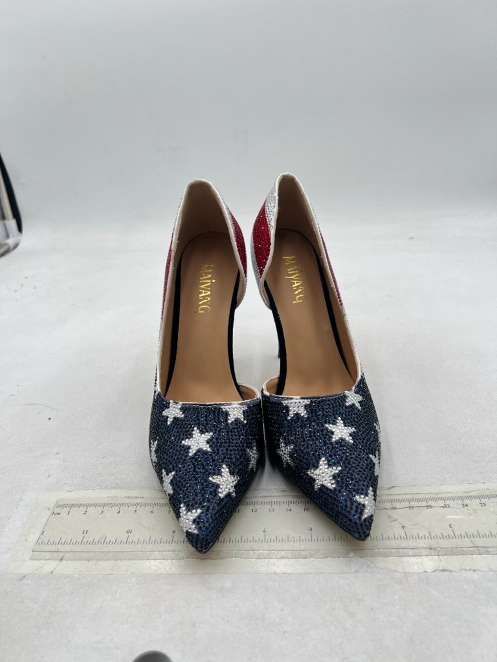 Maiyang National Flag Studded Rhinestones Pointed Toe D'Orsay Pumps Slip on Shoe - Picture 3 of 8